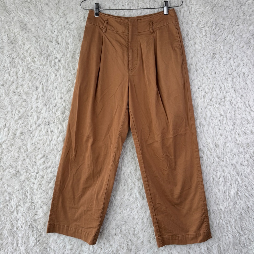 Uniqlo Pleated Wide Leg Pants 2 Brown High Rise Cropped Chino Minimalist Trouser